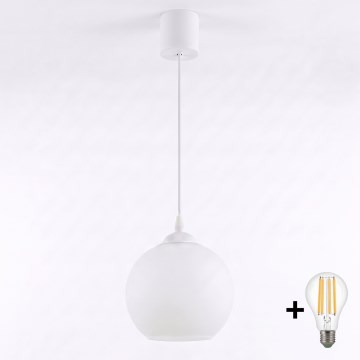 Brilagi - LED-pendel på wire RETRO GLASS 1xE27/60W/230V Ø 15 cm hvid