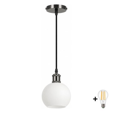 BRILAGI - LED-pendel på wire RETRO GLASS 1xE27/60W/230V Ø 15 cm sort/hvid