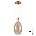 BRILAGI - LED-pendel på wire RETRO GLASS 1xE27/60W/230V Ø 17 cm guld/røget beige