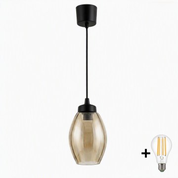Brilagi - LED-pendel på wire RETRO GLASS 1xE27/60W/230V Ø 17 cm sort/røgfarvet beige