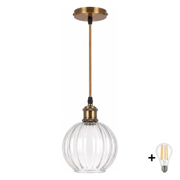 BRILAGI - LED-pendel på wire RETRO GLASS 1xE27/60W/230V Ø 18 cm guld/klart