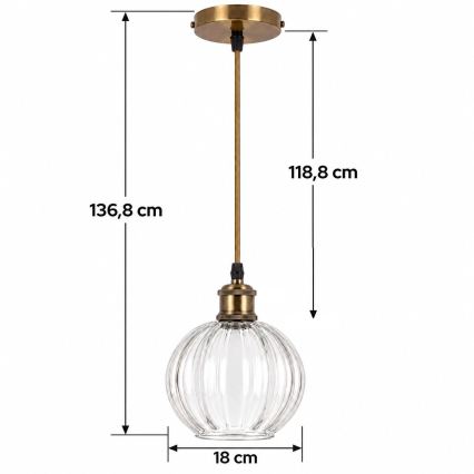 BRILAGI - LED-pendel på wire RETRO GLASS 1xE27/60W/230V Ø 18 cm guld/klart