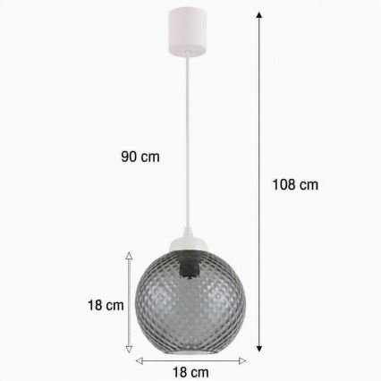 Brilagi - LED-pendel på ledning RETRO GLASS 1xE27/60W/230V Ø 18 cm hvid/røggrå