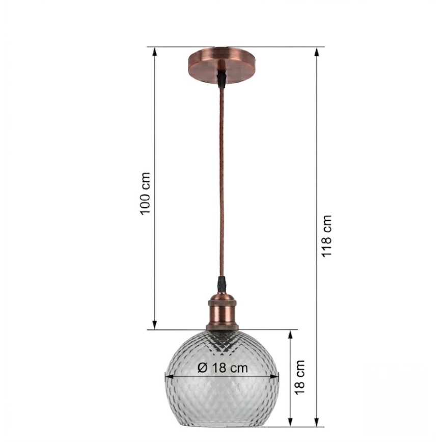 BRILAGI - LED-pendel med wireophæng RETRO GLASS 1xE27/60W/230V Ø 18 cm kobber/røggrå