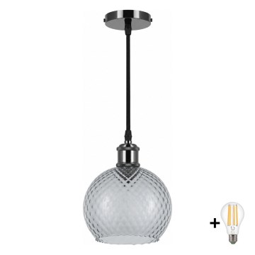 BRILAGI - LED pendel på wire RETRO GLASS 1xE27/60W/230V Ø 18 cm sort/røggrå