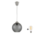 Brilagi - LED-pendel på wire RETRO GLASS 1xE27/60W/230V Ø 18 cm sølv/røggrå