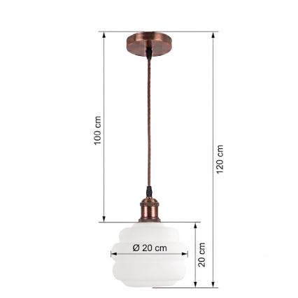 Brilagi - LED-pendel på wire RETRO GLASS 1xE27/60W/230V Ø 20 cm kobber/hvid