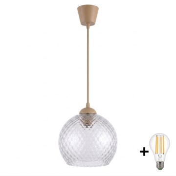 Brilagi - LED-pendel på wire RETRO GLASS 1xE27/60W/230V Ø 25 cm beige/røggrå