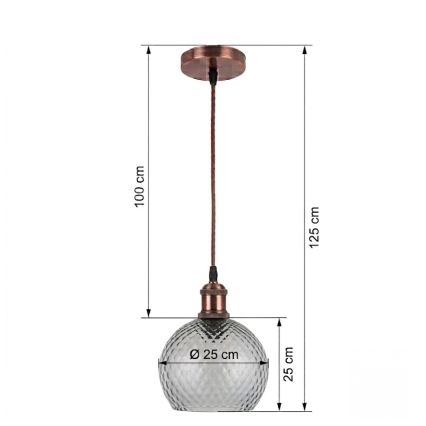 BRILAGI - LED-pendel på wire RETRO GLASS 1xE27/60W/230V Ø 25 cm kobber/røggrå