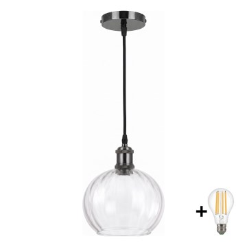BRILAGI - LED pendel på wire RETRO GLASS 1xE27/60W/230V Ø 25 cm sort/klar