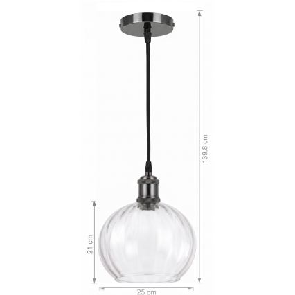 BRILAGI - LED pendel på wire RETRO GLASS 1xE27/60W/230V Ø 25 cm sort/klar