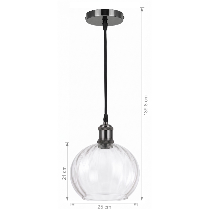 BRILAGI - LED pendel på wire RETRO GLASS 1xE27/60W/230V Ø 25 cm sort/klar