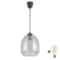 Brilagi - LED-pendel på wire RETRO GLASS 1xE27/60W/230V Ø 26 cm brun/røggrå