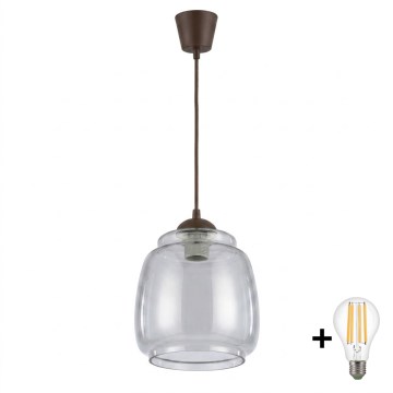 Brilagi - LED-pendel på wire RETRO GLASS 1xE27/60W/230V Ø 26 cm brun/røggrå