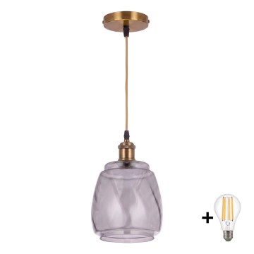 BRILAGI - LED-pendel på wire RETRO GLASS 1xE27/60W/230V Ø 26 cm guld/røget grå
