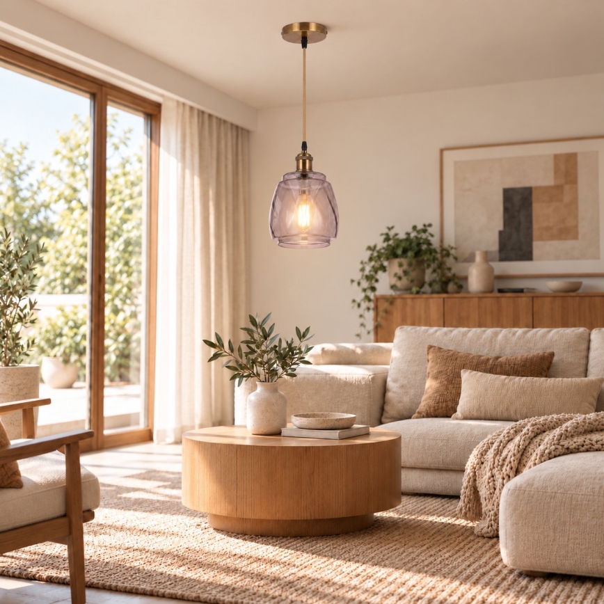 BRILAGI - LED-pendel på wire RETRO GLASS 1xE27/60W/230V Ø 26 cm guld/røget grå