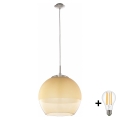 BRILAGI - LED pendel på wire RETRO GLASS 1xE27/60W/230V Ø 38 cm mat krom/røget beige