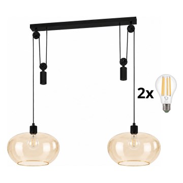 BRILAGI - LED-pendel på wire RETRO GLASS 2xE27/40W/230V sort/røgfarvet beige
