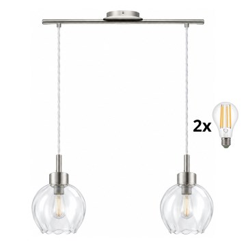 BRILAGI - LED pendel på wire RETRO GLASS 2xE27/60W/230V mat krom/klar