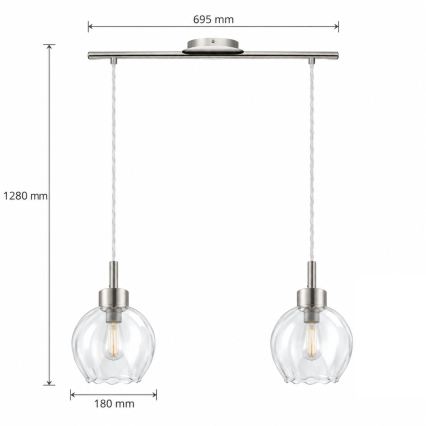 BRILAGI - LED pendel på wire RETRO GLASS 2xE27/60W/230V mat krom/klar