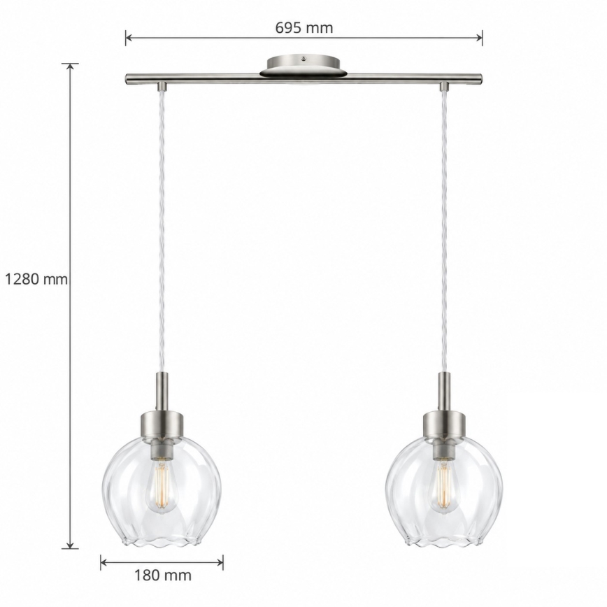 BRILAGI - LED pendel på wire RETRO GLASS 2xE27/60W/230V mat krom/klar