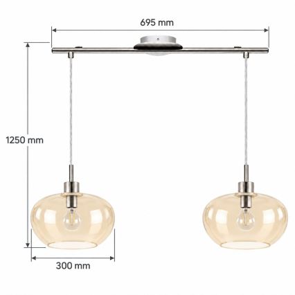 BRILAGI - LED lysekrone på kabel RETRO GLASS 2xE27/60W/230V mat krom/røgfarvet beige