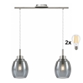 BRILAGI - LED pendel på wire RETRO GLASS 2xE27/60W/230V mat krom/røggrå