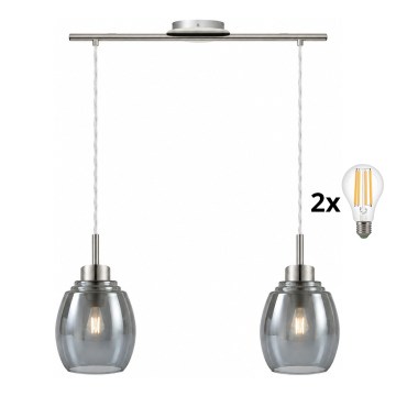 BRILAGI - LED pendel på wire RETRO GLASS 2xE27/60W/230V mat krom/røggrå