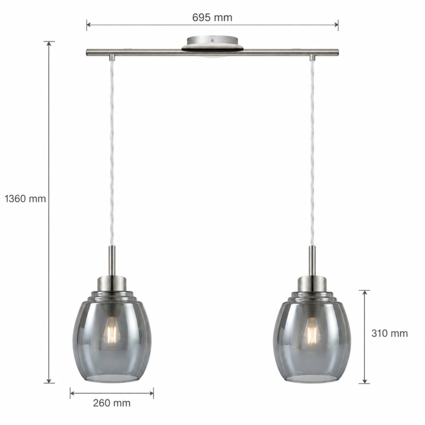 BRILAGI - LED pendel på wire RETRO GLASS 2xE27/60W/230V mat krom/røggrå