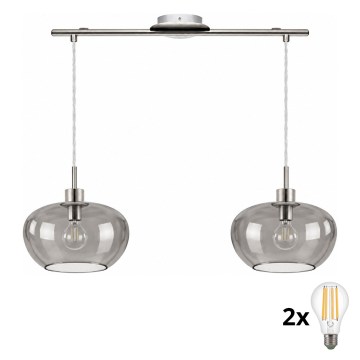BRILAGI - LED-pendel på wire RETRO GLASS 2xE27/60W/230V mat krom/røggrå