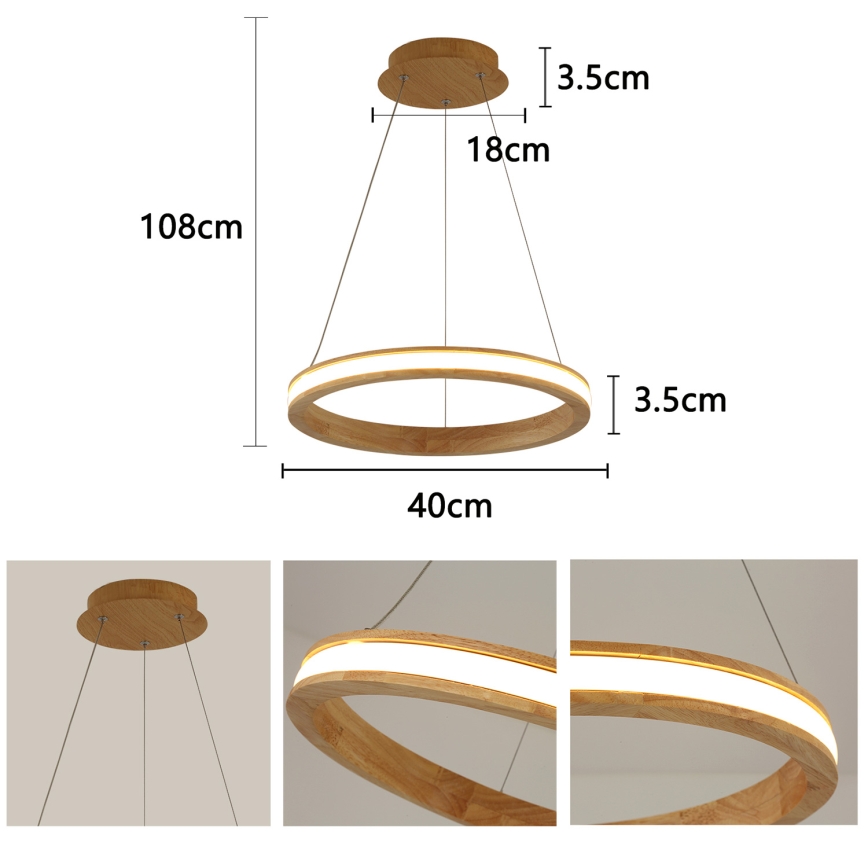 Brilagi - LED-pendel på wire UMEA WOOD LED/30W/230V Ø 40 cm træ