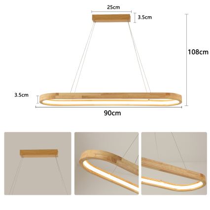 Brilagi - LED-pendel på wire UMEA WOOD LED/40W/230V 90x22 cm gummitræ