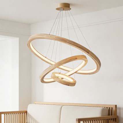 Brilagi - LED-pendel på wire UMEA WOOD LED/45W/230V Ø 60 cm gummitræ