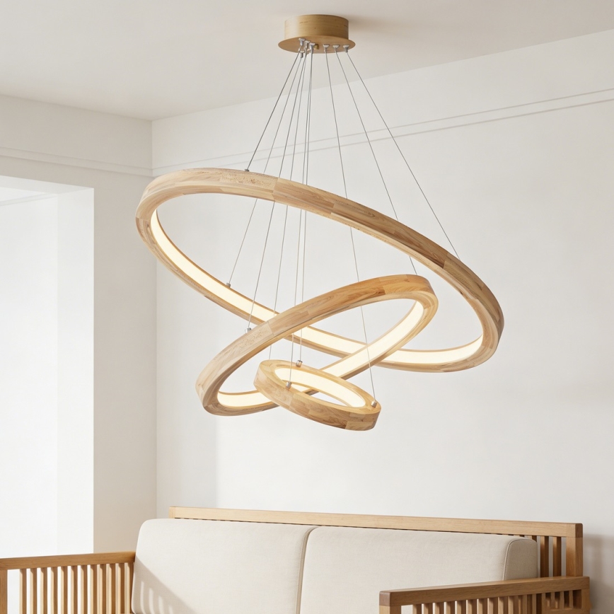 Brilagi - LED-pendel på wire UMEA WOOD LED/45W/230V Ø 60 cm gummitræ