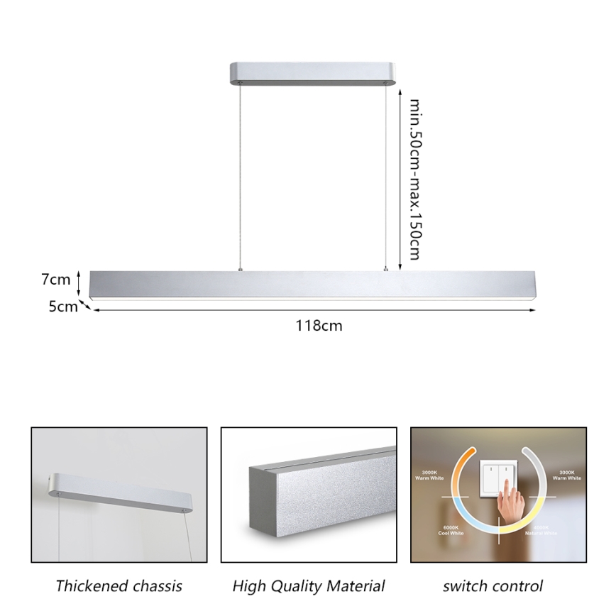 Brilagi - LED pendel SLEEKLINE LED/40W/230V 3000/4500/6000K sølvfarvet