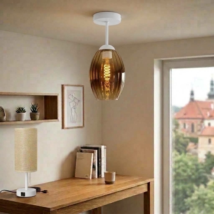 BRILAGI - LED overflademonteret loftlampe RETRO GLASS 1xE27/60W/230V Ø 17 cm hvid/røgfarvet beige