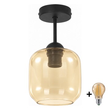 BRILAGI - LED plafondlampe RETRO GLASS 1xE27/60W/230V Ø 14 cm sort/røget beige