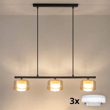 Brilagi - LED RGB+CCT Dæmpbar pendel på wire AURA LUX 3xGX53/14W/230V 2700-6500K Wi-Fi Tuya sort/guld