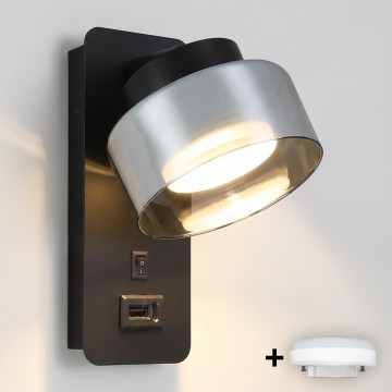 Brilagi - LED RGB+CCT dæmpbar vægmonteret lampe med USB-port AURA LUX 1xGX53/14W/230V 2700-6500K Wi-Fi Tuya sort/røgfarvet