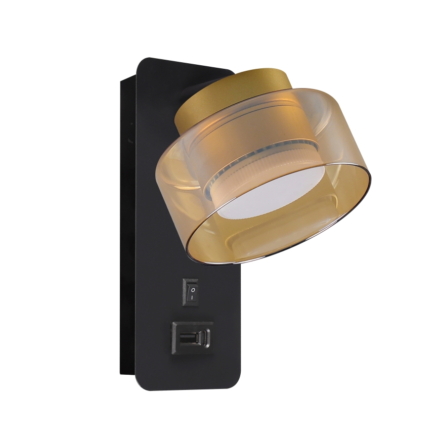 Brilagi - LED RGB+CCT dæmpbar væglampe med USB-port AURA LUX 1xGX53/14W/230V 2700-6500K Wi-Fi Tuya sort/guld