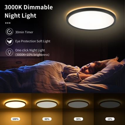 Brilagi - LED RGBW dæmpbar loftlampe ULTRA SLIM LED/18W/230V 2700-6500K Ø 30 cm sort + fjernbetjening