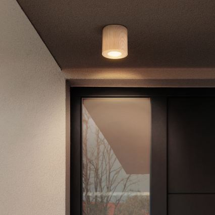 Brilagi - LED RGBW dæmpbar badeværelseslampe MIA 1xGU10/6W/230V 3000K 84x80 mm med egetræslook IP44 + fjernbetjening