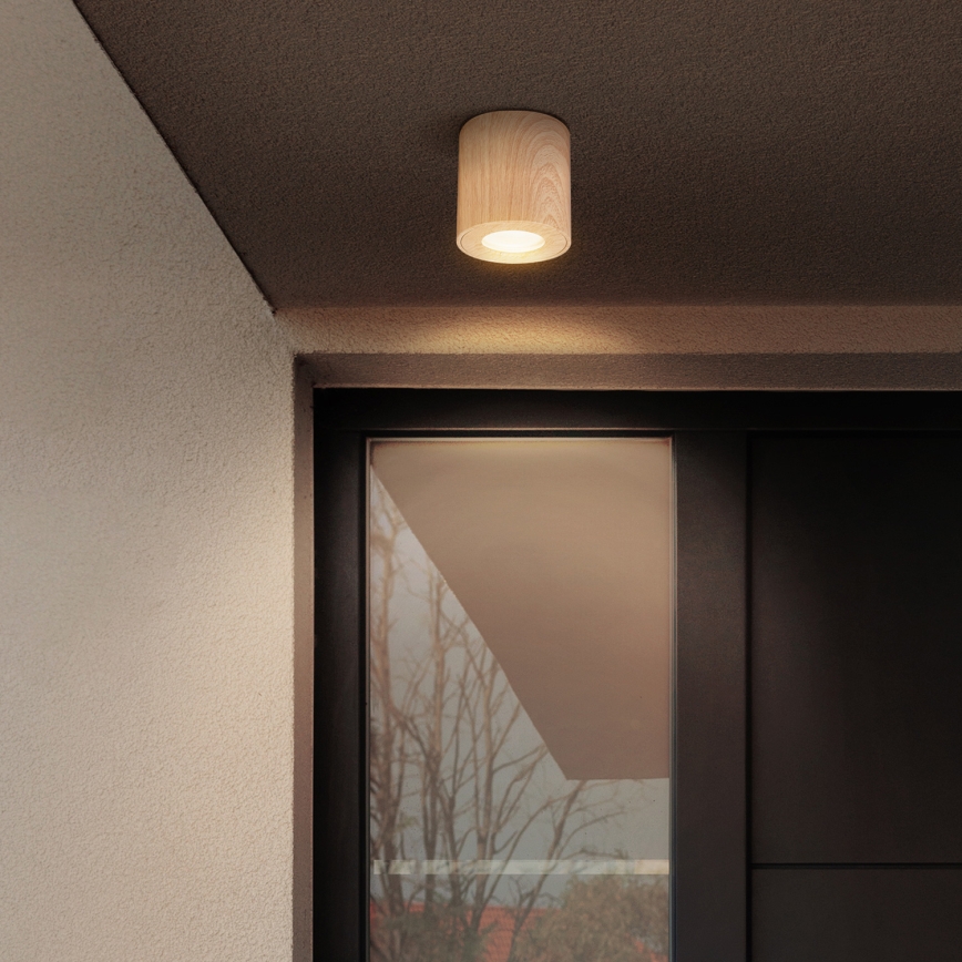 Brilagi - LED RGBW dæmpbar badeværelseslampe MIA 1xGU10/6W/230V 3000K 84x80 mm med egetræslook IP44 + fjernbetjening