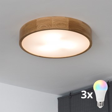 Brilagi - LED RGBW dæmpbar loftlampe CARVALHO 3xE27/15W/230V 2700-6500K Wi-Fi eg Ø 47,5 cm
