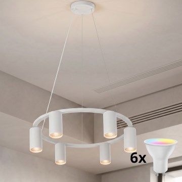Brilagi - LED RGBW dæmpbar pendel med wireophæng SELE 6xGU10/6,5W/230V 2700-6500K hvid + fjernbetjening
