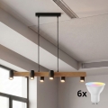 Brilagi - LED RGBW dæmpbar pendel på kabel SELE 6xGU10/6,5W/230V 2700-6500K sort/egedekor + fjernbetjening