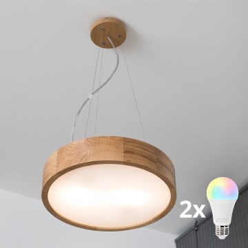 BRILAGI - LED RGBW dæmpbar pendel på wire CARVALHO 2xE27/12W/230V 2700-6500K eg Ø 37 cm