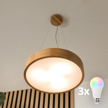 Brilagi - LED RGBW dæmpbar pendel på wire CARVALHO 3xE27/9W/230V 2700-6500K Wi-Fi eg Ø 47,5 cm