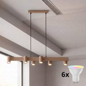 Brilagi - LED RGBW dæmpbar pendel på wire SELE 6xGU10/6,5W/230V 2700-6500K beige + fjernbetjening