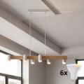 Brilagi - LED RGBW dæmpbar pendel på wire SELE 6xGU10/6,5W/230V 2700-6500K hvid/egedekor + fjernbetjening